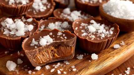 Delicious chocolate treats with caramel filling and sea salt sprinkled on top, perfect for sweet cravings and dessert lovers