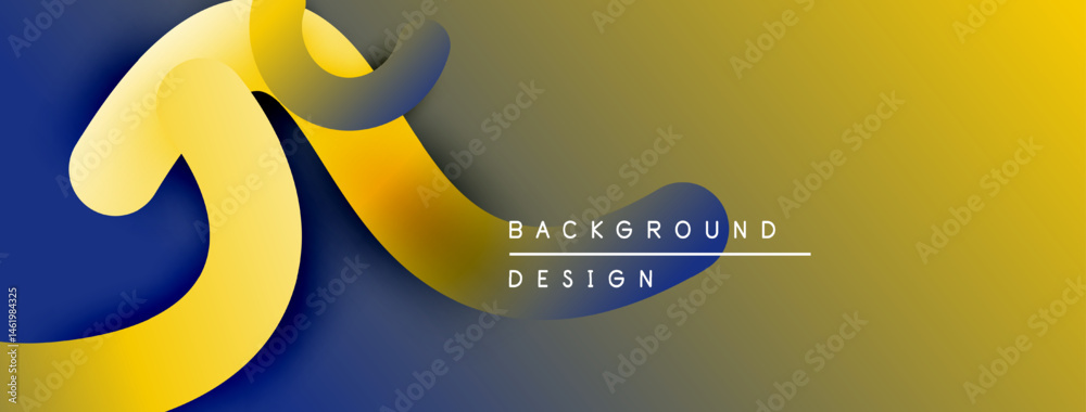 Poster abstract design features flowing yellow shapes over dark blue, gold gradient background. text reads 