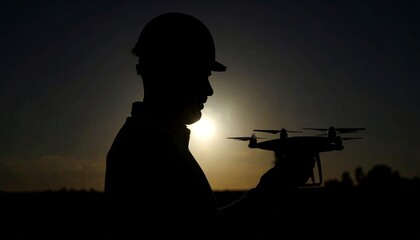 ドローンを操作する男性作業員