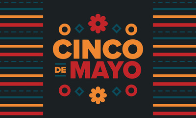 Fototapeta premium Cinco de Mayo in Mexico. Traditional mexican fiesta in May. National happy holiday with carnival, festival and parade. Latin american and spanish pattern. Illustration with sombrero. Vector poster