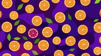 orange pattern on purple plain background, abstract illustration design seamless