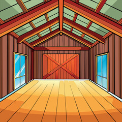 empty room barn interior  with wooden floor, empty room with wooden wall, empty room with wooden door