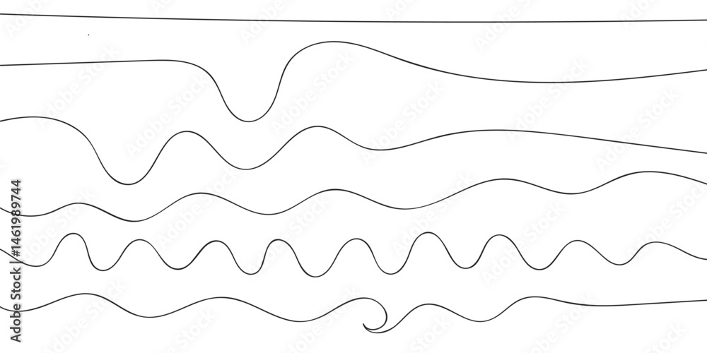 Poster set of thin line waves vector. wave line set. zigzag. vector. deferent types of wave lines. abstract