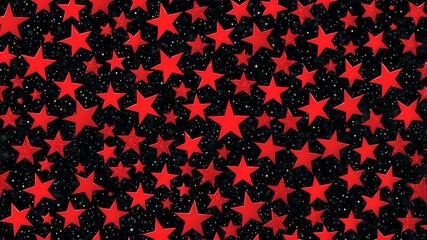 Seamless red stars glitter pattern on black background