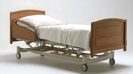 Wooden Hospital Bed with Healthcare Equipment.