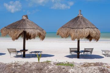 Two palapas facing the sea on Holbox Island