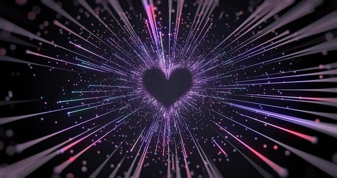 Heart animation with lights and particles. Valentines day, Mothers day, love, romance, wedding background. Seamless looping 4k. I made this video with After Effects, using its 3D animation features.