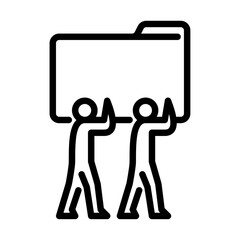 work on project outline icon. figure teamwork line art illustration.
