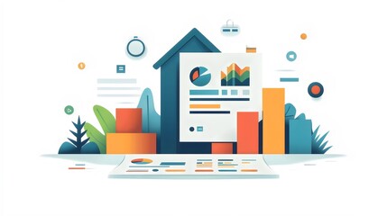 A colorful drawing of a house with a white background