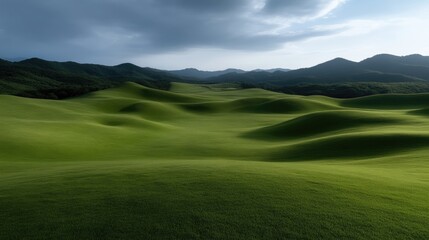 Fototapeta premium Lush green rolling hills under a dramatic sky