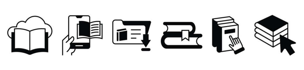 e-learning book download icon set online education digital library read journal literature signs vector illustration