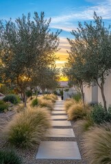 Sunset Path Through Trees and Grass