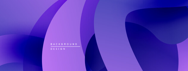 Abstract purple waves, flowing shapes create modern background. Gradient colors blend smoothly, offering dynamic visual texture.