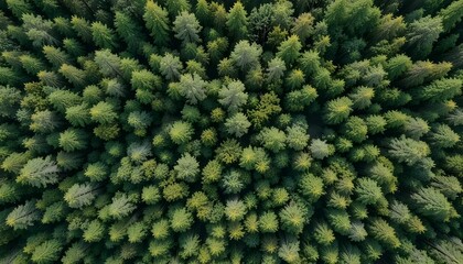Aerial view of green forest tree canopy from above