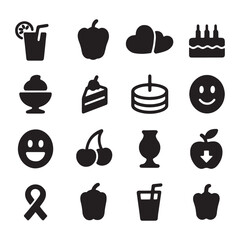 Food and Drink Icons – Black Silhouette Vector Set of Beverages and Snacks

