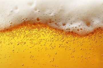 Frothy, golden beer closeup, bubbles