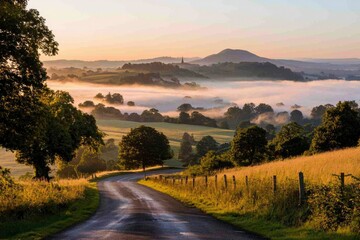 Obraz premium Misty Morning Country Road