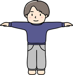 手を横に広げたスウェット姿の男の子のイラスト