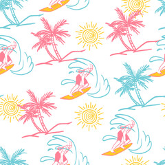 Colorful Fun Vector Summer Vacation Seamless Pattern