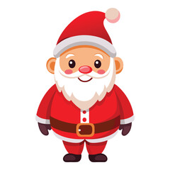 A cheerful, watercolor illustration of Santa Claus wearing his traditional red suit and hat on white  background