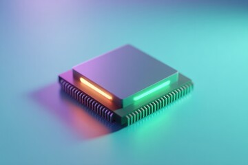 sleek quantum processor on vibrant colorful background illuminated by studio lighting perfect for modern tech-themed