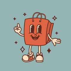 Retro style colored shopping bag mascot, package for  sale promotion and marketing