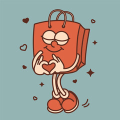 Retro style colored shopping bag mascot, package for  sale promotion and marketing