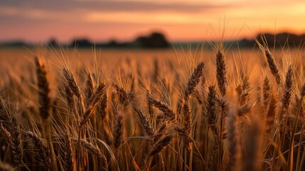 vast wheat field glowing under the golden hues of a summer sunset 