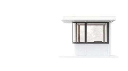 Isolated white guard booth with dark window frames on a transparent background 