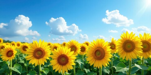 Fototapeta premium Serene expanse of sunflowers under a flawless blue sky , botanical, serene