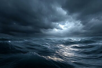 Dramatic Sea View with Stormy Clouds and Choppy Water at Dusk