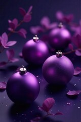 Fototapeta premium Set of matte purple ornaments with integrated LEDs , deep purple, illuminated, ornaments