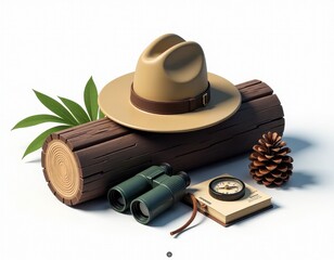 Adventure Essentials Hat, Binoculars, Compass, and Log.