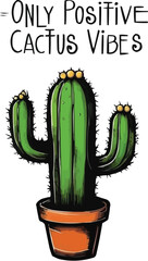 Playful and funny cactus illustration with quote. Generative AI.