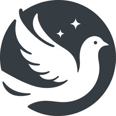Obraz premium Flat black dove icon in artistic minimalist style, and decorative bird silhouette used for calm branding.