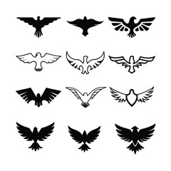 Eagle Silhouette Vector Icon Set – Majestic Bird Clipart for Logos, T-Shirts, Patriotic Designs & Crafts. eagle silhouette vector, eagle svg, flying eagle clipart, eagle logo svg, patriotic eagle desi