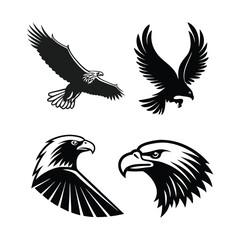 Obraz premium Eagle Silhouette Vector Icon Set – Majestic Bird Clipart for Logos, T-Shirts, Patriotic Designs & Crafts. eagle silhouette vector, eagle svg, flying eagle clipart, eagle logo svg, patriotic eagle desi
