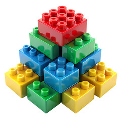 Obraz premium Colorful Plastic Building Blocks Stacked in a Pyramid isolated on transparent background