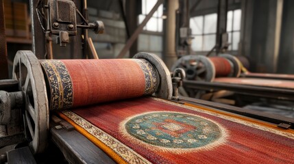 Vintage Industrial Carpet Printing Machine in Factory Setting