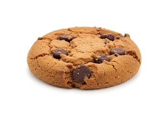 Fototapeta premium A single chocolate chip cookie isolated on a white background in a studio shot close up view