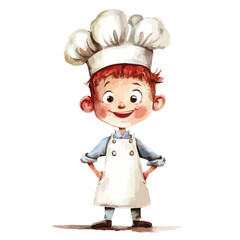 watercolor illustration of boy Chef clipart isolated