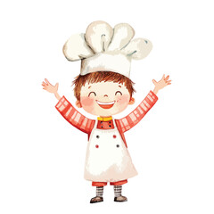 watercolor illustration of boy Chef clipart isolated