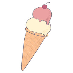 Delicious Ice Cream Cone Topped With Cherry Enjoyed Outdoors in Warm Weather. Vector illustration