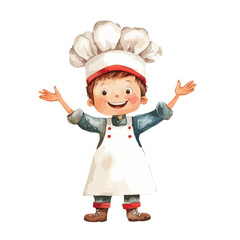 watercolor illustration of boy Chef clipart isolated