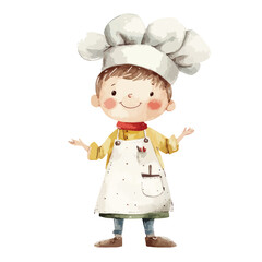 watercolor illustration of boy Chef clipart isolated