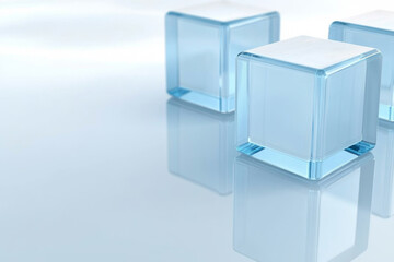 Transparent glass cubes floating against clear blue sky, concept background