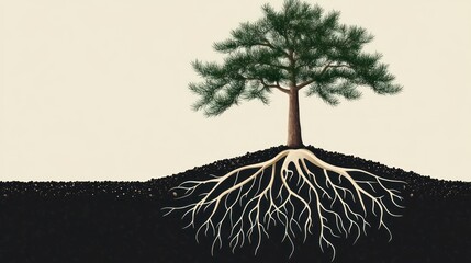 A tree's roots extend deep into the earth