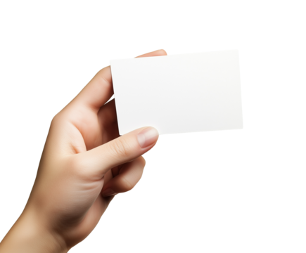 Hand holding postcard mockup isolated on white background. Letter, invitation, brochure, greeting template with place for text. 