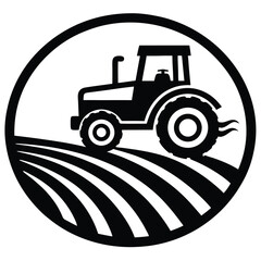 Farm Tractor in Field Agriculture Icon Design