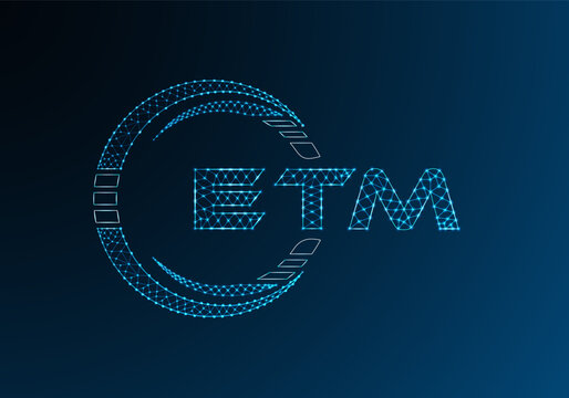 ETM low poly letter logo vector design. ETM lower poly logo design. Low poly logo.